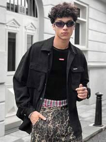 Manfinity VCAY 1 bucată Bărbați Haine Y2K De bază Amuzant Casual Oversize Trendy High Street Stil vintage Jachete de toamnă de buzunar din velur Înapoi la școală Haine de toamnă Haine de Halloween