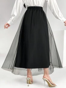 Modelyn Váy lưới trang trí nút kim loại tương phản cho nữ - màu đen - Xem 2