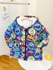 SHEIN Áo khoác có mũ trùm đầu in hình quái vật dễ thương cho bé trai từ 4-7 tuổi, thích hợp mặc khi đi chơi và đi học vào mùa đông, mùa thu và mùa xuân - Nhiều màu - Xem 2