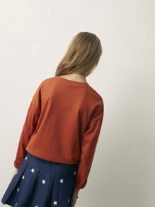 SHEIN Koszulka dla dziewcząt w niebieskie okulary z nadrukiem, okrągły dekolt, długi rękaw, podstawowy swobodny T-shirt, powrót do szkoły, jesień/zima - Kawowy brązowy - Zobacz 3