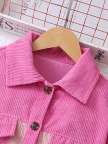 Tween Girls' Contrast Color Button Front Pocket Casual Long Sleeve Jacket - Hot Pink - View 4