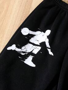 1 件装年轻男孩休闲足球图案保暖运动裤，适合返校、郊游、运动、秋冬季节 - 黑色 - 查看 4