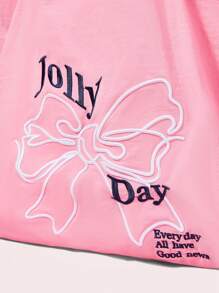 SHEIN MOD Women's Letter & Bow Print Large Capacity Tote Bag - Pink - View 3
