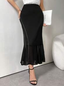 Modelyn Falda de corte de sirena elegante para mujer - Negro - Ver 1