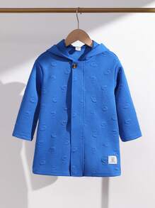 Young Boys Casual Simple Street Punk Dinosaur Print Solid Color Thickened Hooded Mid-Length Sweatshirt Jacket For Autumn/Winter Seasons