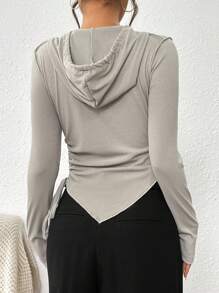 SHEIN LUNE Gray Drawstring Hooded Casual Sweatshirt - Grey - View 2