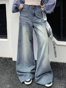 DAZY Pantalones vaqueros de mezclilla desgastados y descoloridos de uso diario para mujer - Lavado ligero - Ver 1