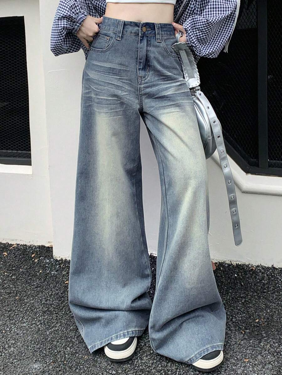 DAZY Pantalones vaqueros de mezclilla desgastados y descoloridos de uso diario para mujer - Lavado ligero - Ver 1