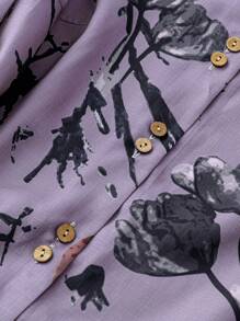 EMERY ROSE Women's Casual Printed Button Decorated Round Neck Short Sleeve Blouse - Multicolor - View 4