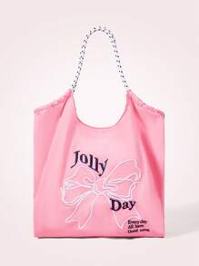 SHEIN MOD Women's Letter & Bow Print Large Capacity Tote Bag - Pink - View 1