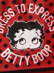Betty Boop x SHEIN 1个卡通人物波点印花手提袋，适合作为礼物、送给爱人、作为礼品创意、用于派对、节日、情人节 - 紅色 - 查看 9