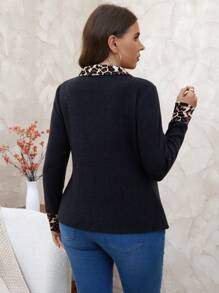 SHEIN Clasi Plus Size Leopard Patchwork Casual Jacket, Autumn/Winter Fall - Black - View 2