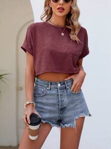 SHEIN LUNE Damen-t-shirt Mit Rundhalsausschnitt Und Kurzen Ärmeln