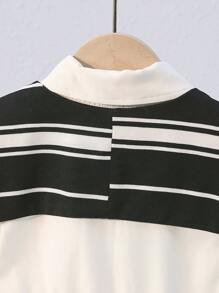 SHEIN 1pc Girl's Casual Lulu Style White Shirt Dress With Black & White Striped Cape,Sweet Back-To-School Family Matching Sets For Autumn,Sunny Dress - White - View 3