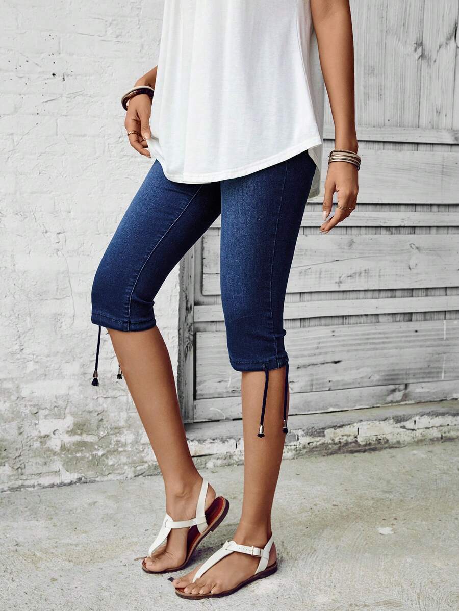 SHEIN LUNE Women's Simple Solid Color Everyday Jeans - Blue - View 1