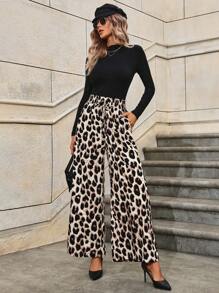 SHEIN Clasi Damen lose sitzende, modische Hose mit Leoparden Muster, elastischem Bund und Taschen - Verschiedenfarbig - Übersicht 6