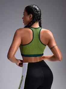 Easithlete Women's Crew Neck Racerback Fitted Athletic Sports Bra - Army Green - View 2