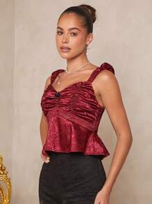 L'Amorae Women's Top With Ruching And Lace Cutout