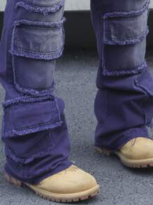 Manfinity Roghcode Quần jean denim bootcut thời trang phai màu cho nam - Màu xanh lam - Xem 7