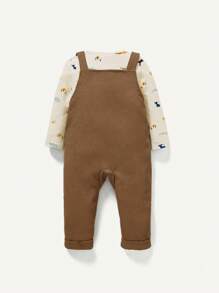 Cozy Pixies 2pcs Baby Boy Cartoon Pattern Crew Neck Long Sleeve Top And Bib Pants Set - Brown - View 8