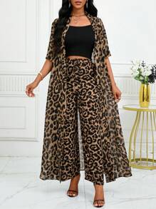 SHEIN Lady Autumn And WinterElegantblackbrownleopardWoven PrintLong SleeveLong Women Blouses&Wovenleopard PrintWomen Pants - Multicolor - View 8
