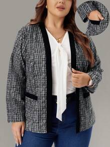 EMERY ROSE Giacca casual a maniche lunghe con tasche e stampa a quadri oversize per donne, adatta per l'autunno