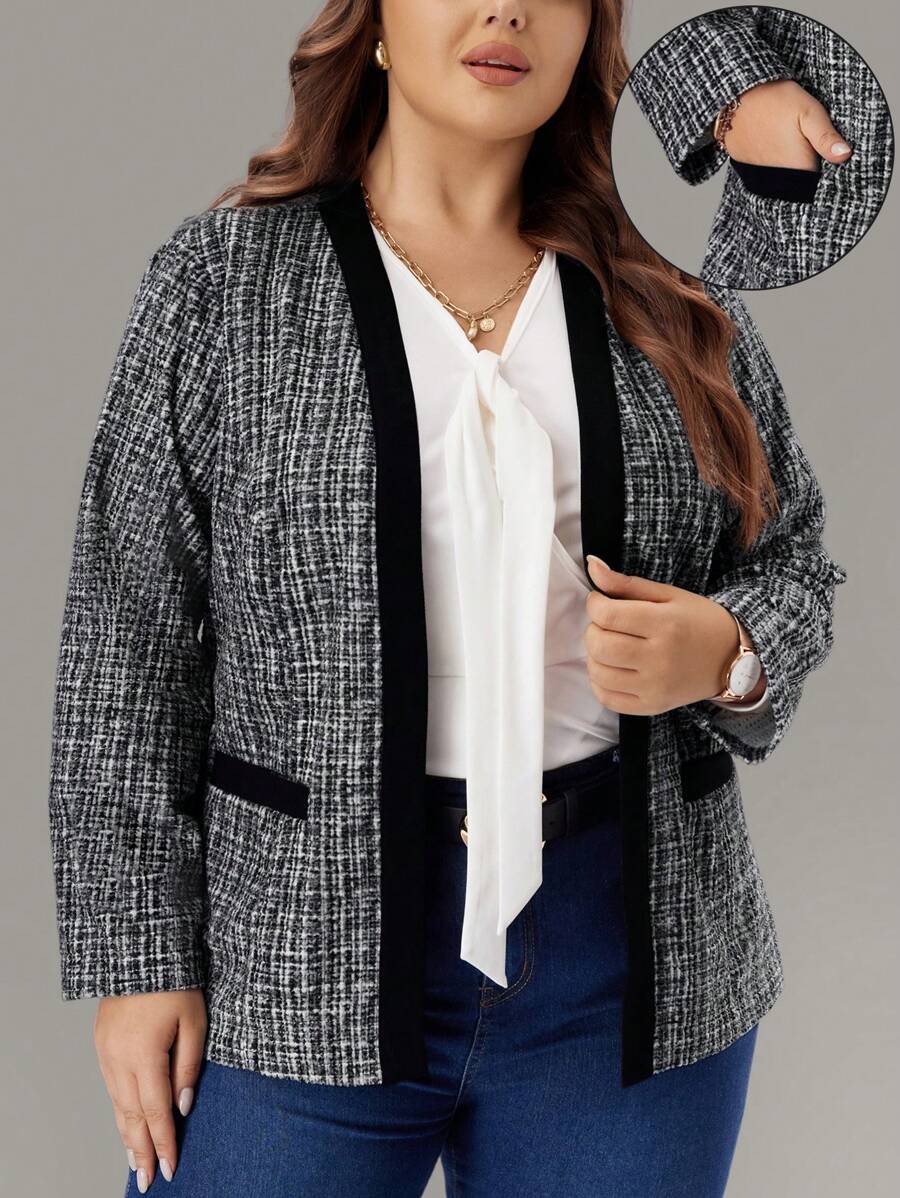 EMERY ROSE Giacca casual a maniche lunghe con tasche e stampa a quadri oversize per donne, adatta per l'autunno