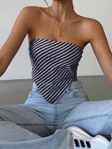 SHEIN EZwear Top tipo bufanda a rayas color azul claro