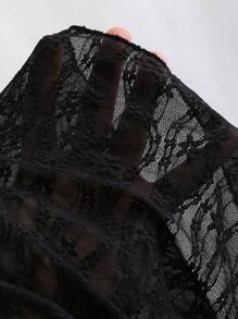 Sweetra 女士夏季撞色蕾丝蝴蝶结前开襟露背黑色上衣 Y2K - 黑色 - 查看 6