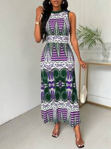 SHEIN Clasi Đầm suông cổ tròn không tay in họa tiết thời trang rộng rãi thoải mái thường ngày cho nữ - Nhiều màu - Xem 6