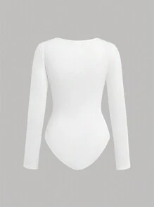 SHEIN Girlism 2pcs/Set Teen Girl's Black & White Knitted Crew Neck Long Sleeve Basic Bodysuit Sets - Black and White - View 5