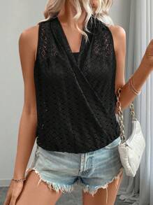 SHEIN LUNE Solid Hollow Out Tank Top For Summer - Black - View 1