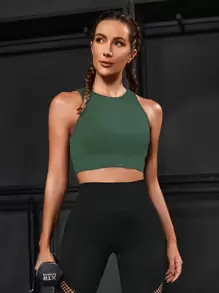 Powerista Solid Loose-Fit Hollow Out Workout Tank Top Gym Topworkout Tank Top,Women's Yoga Sports Bra Sleeveless Cropped Activewear Top, Elastic Fitness Workout Tank Top, Breathable,Active Comfy Workout Gym Running Run Club, Padel, Tennis, Pickleball Gym Fitness - Green - View 4