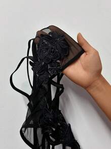 SHEIN 成熟迷人的性感 3D 贴片设计女式连体裤 - 黑色 - 查看 8