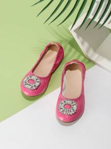 أحذية الأميرة مسطحة مريحة مزينة بالراين الفضي للبنات، تصميم جديد