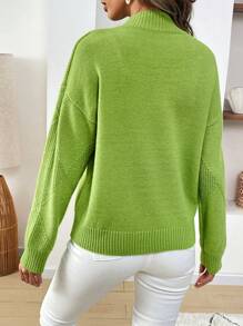 Chiquease Áo len cổ đứng thường ngày xuân thu dành cho nữ - màu xanh lá - Xem 2