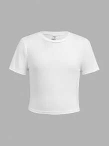 SHEIN Girlism 4pcs Tween Girls Casual Round Neck Solid Color Comfortable Short Sleeve T-Shirts - Grey - View 4