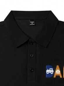 Calvornis Men's Long Sleeve Letter Print Polo Collar Commuter Shirt, Spring Autumn - Black - View 7