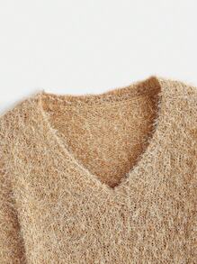 SHEIN MOD Wool Blend Elastic, Plush Pullover Sweater Homecoming Cruise Women Outfits,Country Retro Fall/Winter ,Birthday Women's Sweater, Soft, - Khaki - View 3