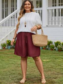 EMERY ROSE Plus Size Women's Waist Belt & Pocket Denim Effect Fit Denim Shorts Mother's Day