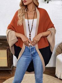 EMERY ROSE Color-Block Asymmetric Hem Casual Long Sleeve Cardigan - Multicolor - View 1