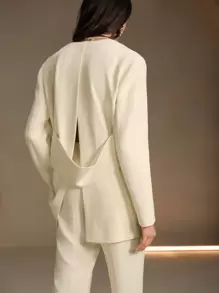 Anewsta New Style Fashion Single-Breasted Collarless Slit Tie Waist Slim Jacket Suit - Apricot - View 4