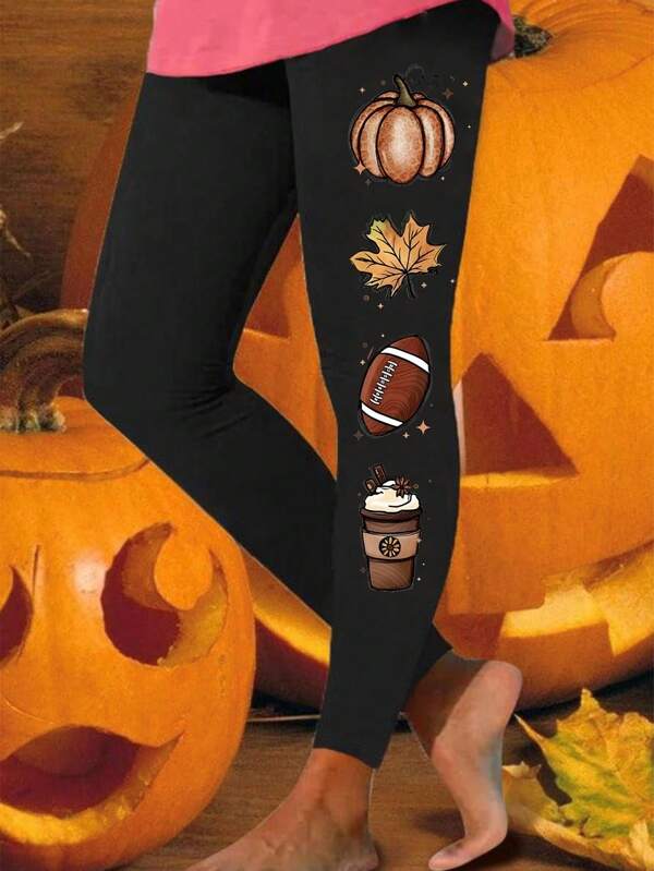 SHEIN LUNE Women's Halloween Pattern Printed Skinny Leggings