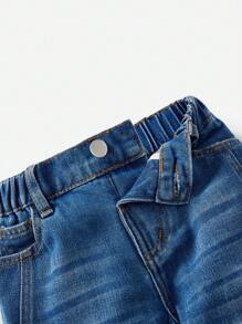 SHEIN Young Boy Casual Distressed Washed Wide Straight Leg Blue Jeans, Suitable For Daily Wear - Medium Wash - View 5