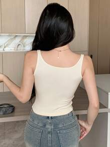 DAZY Women's Solid Color Thermal Lined Tank Top For Autumn/Winter Preppy Tops,Thermal Lined - White - View 5