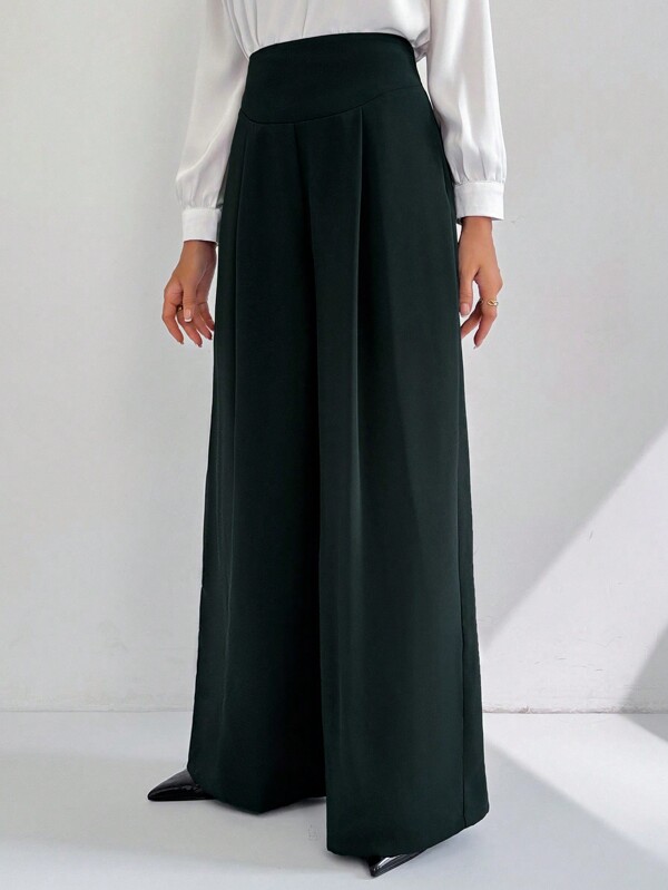 Modelyn Women's Solid Color High Waist Pleated Wide Leg Loose Elegant Pants