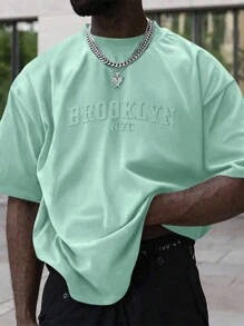 Manfinity Homme Men's Casual Letter Embossed Crew Neck Short Sleeve T-Shirt, Summer