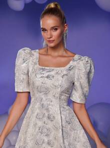 SHEIN Belle Elegant Women's Metallic Glitter & Fuzzy Trim Sexy Crop Top Cocktail Party Dress, Prom Semi Formal Dress, For Birthday, Wedding Guest, Graduation, Dinner, Homecoming