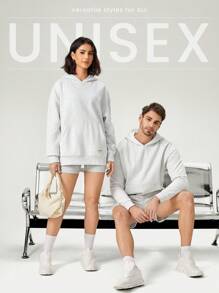 GLOWMODE Áo hoodie Unisex hàng ngày có túi cơ bản, giản dị hàng ngày - Xám - Xem 7