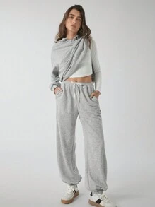 Muchica Women's Grey Knitted Jogger Pants